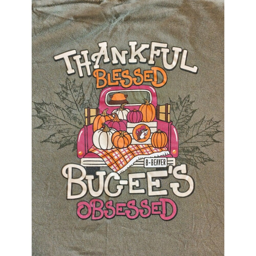 Buc-ees Thankful Blessed Bucees Obsessed T Shirt Green Pumpkin Truck 2XL